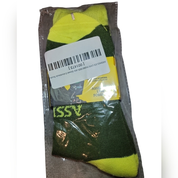 NWT Assholes Live Forever Green Colorblock Crew Socks Unisex Adult Size Khaki - Picture 3 of 5